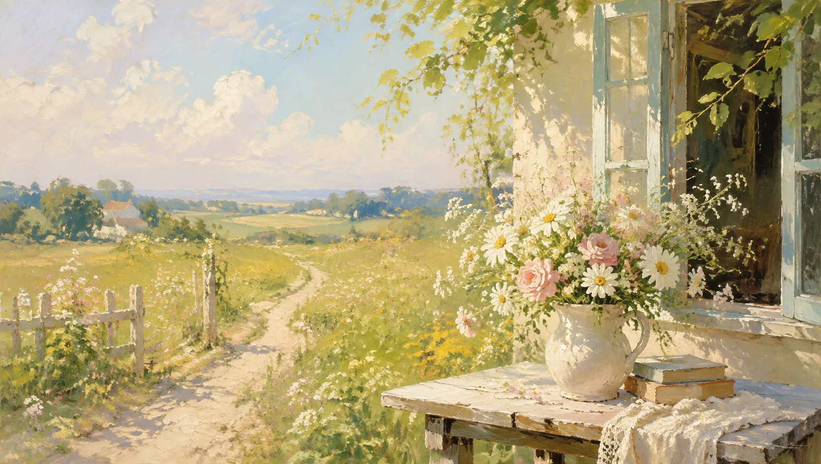 明亮田园油画风 AI 海报作品