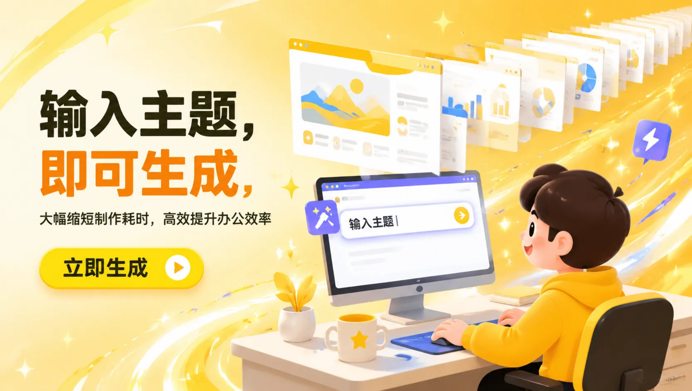 输入主题后 AI 自动生成 PPT