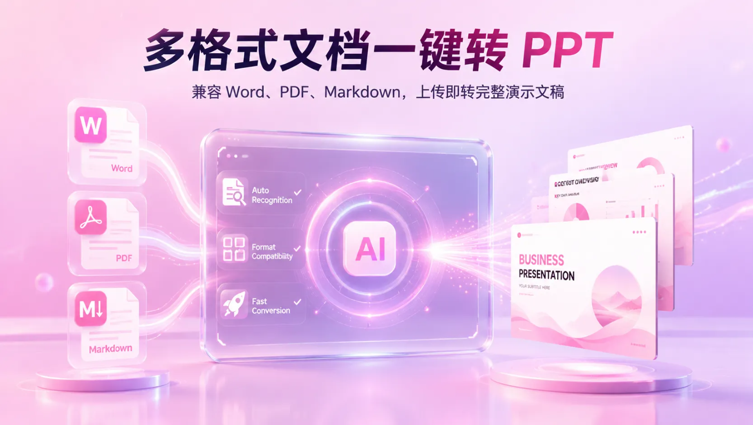 Word、PDF、Markdown 多格式文档一键转换为 PPT