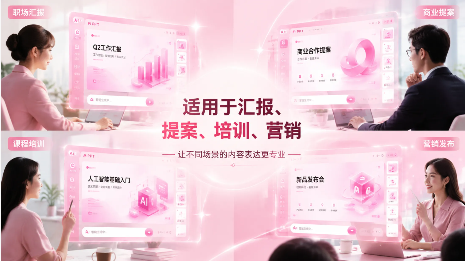 AI PPT 适用于职场汇报、商业提案、课程培训与营销发布