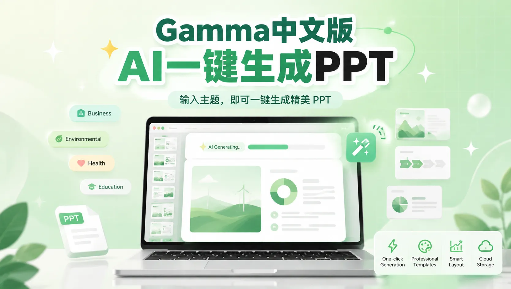 Gamma 中文版 AI 一键生成 PPT 产品界面