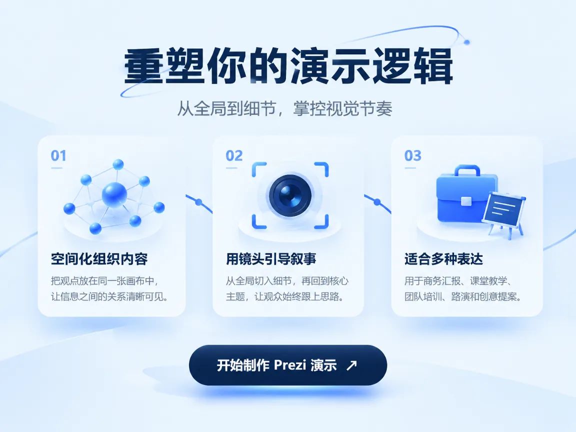 Prezi 从全局到细节的演示逻辑与三项核心能力